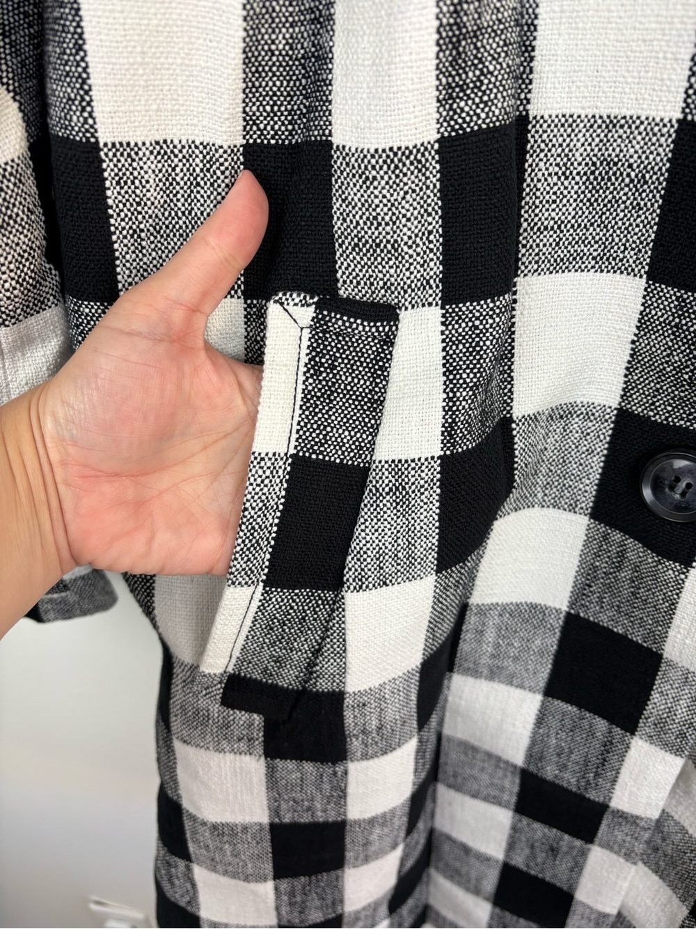 NWT Talbots B&W Buffalo Plaid Button-Front Coat XL Cotton Linen Preppy Light - Picture 4 of 9